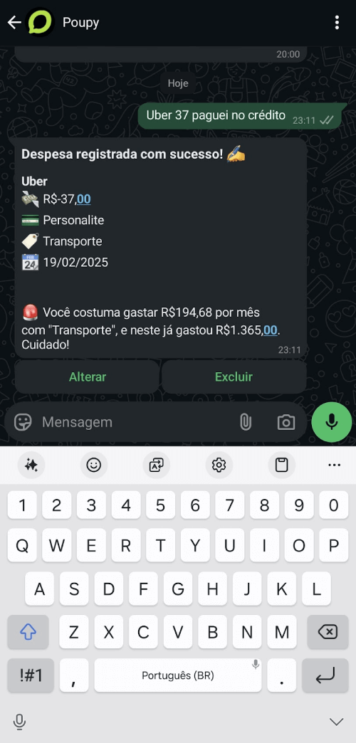 Despesa cadastrada